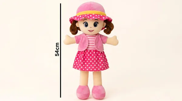 Plush_Baby_Doll_With_Pink_Polka_Dot_Dress_And_Hat