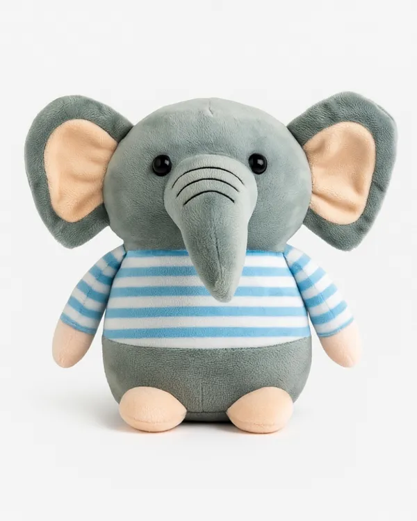 Grey_Elephant_Stuffed_Animal_In_Blue_Striped_Shirt_27_Cm