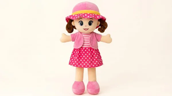Plush_Baby_Doll_With_Pink_Polka_Dot_Dress_And_Hat