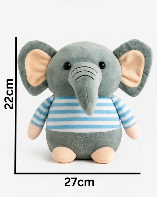 Grey_Elephant_Stuffed_Animal_In_Blue_Striped_Shirt_27_Cm