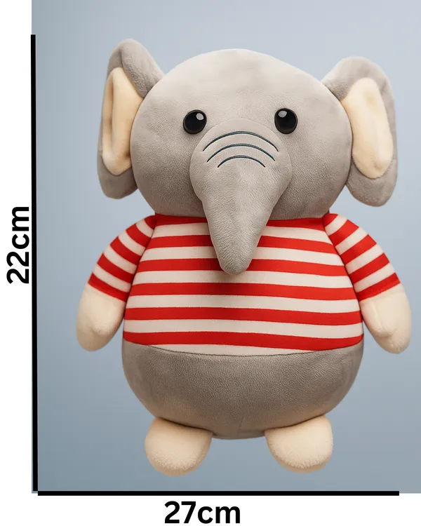 Grey_Elephant_Stuffed_Animal_In_Red_Striped_T_Shirt_27_Cm