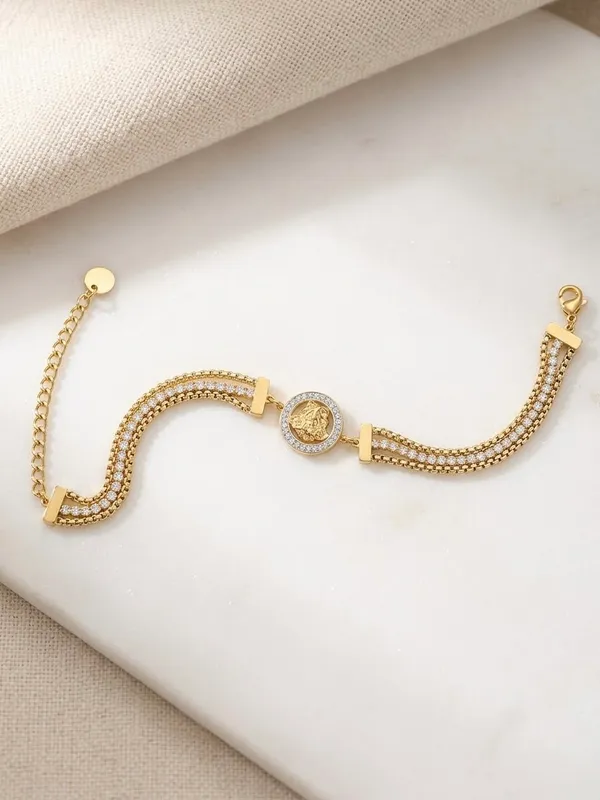 Gold_Double-Strand_Crystal_Bracelet_with_Medallion