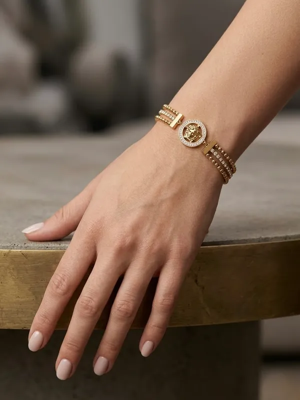 Gold_Double-Strand_Crystal_Bracelet_with_Medallion
