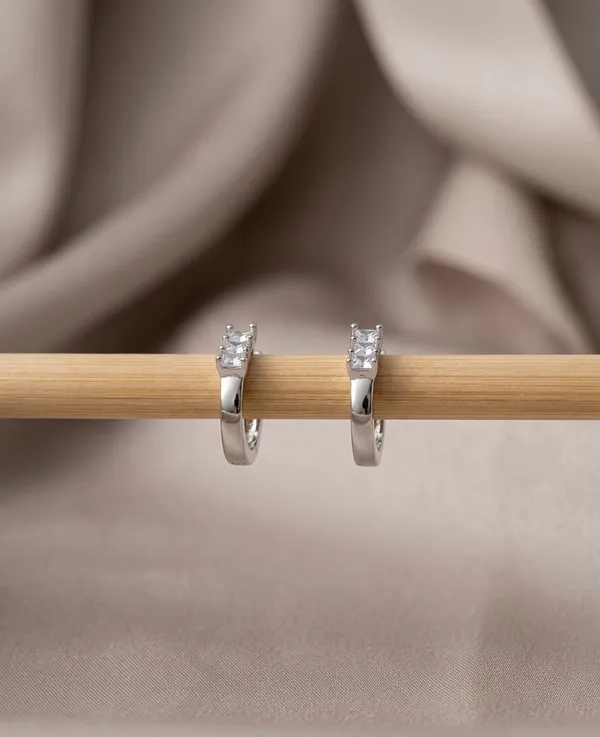 Earrings_Silver_Princess_Cut_Huggie_Hoops