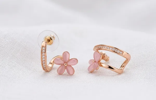 Gold_Pink_Petal_Floral_Charm_Crystal_Earring