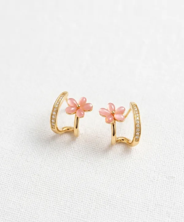 Gold_Pink_Petal_Floral_Charm_Crystal_Earring