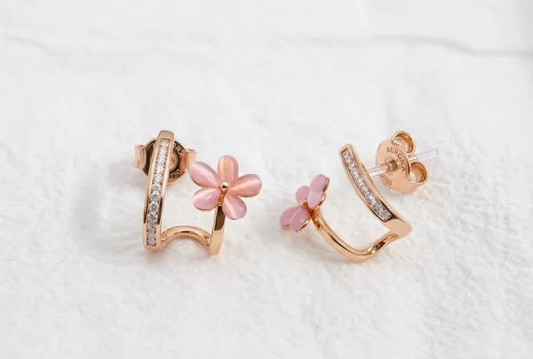 Gold_Pink_Petal_Floral_Charm_Crystal_Earring