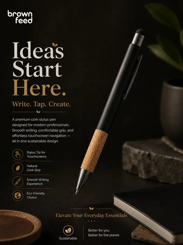 Brownfeed_Black_Cork_Grip_Stylus_Pen_Blue_Ink_14Cm_-_Pack_of_6