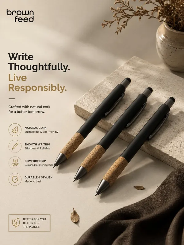 Brownfeed_Black_Cork_Grip_Stylus_Pen_Blue_Ink_14Cm_-_Pack_of_6