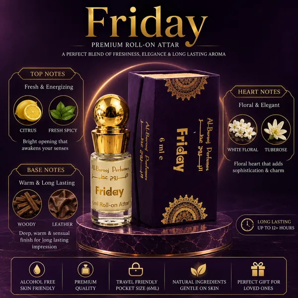Friday_Attar_Roll_On_Perfume_Oil_6Ml_Alcohol_Free_Long_Lasting_Fragrance_8_12_Hours_Citrus_Woody_Floral_Fresh_Scent_For_Men_Women_Al_Burooj_Perfumes