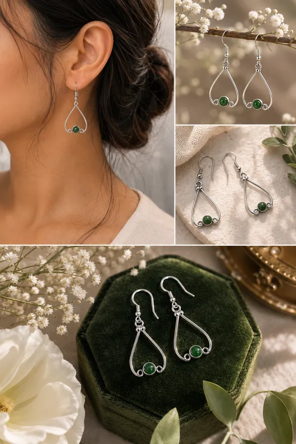 Green_Gemstone_Teardrop_Dangle_Earrings
