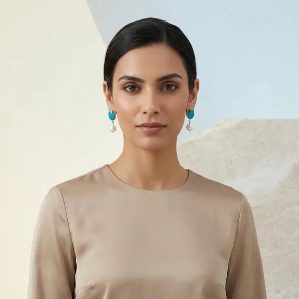 925_Pure_Sterling_Silver_Turquoise_Rutile_With_Pearl_18K_Gold_Plated_Earring