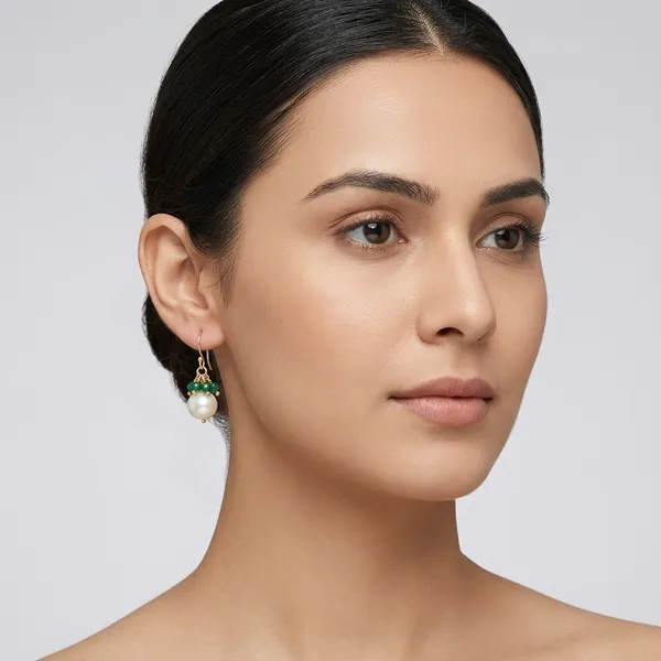 Pure_Silver_Emerald_And_Hanging_Pearls_Earrings