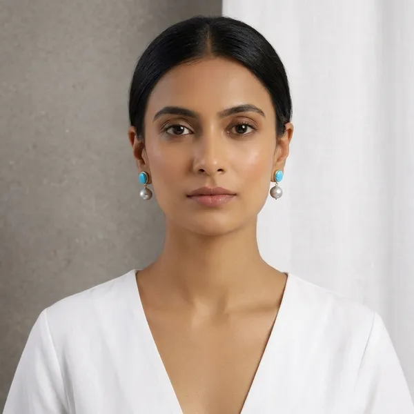 Pure_Silver_With_18K_Gold_Plating_With_Pearls_And_Turquoise_Earring