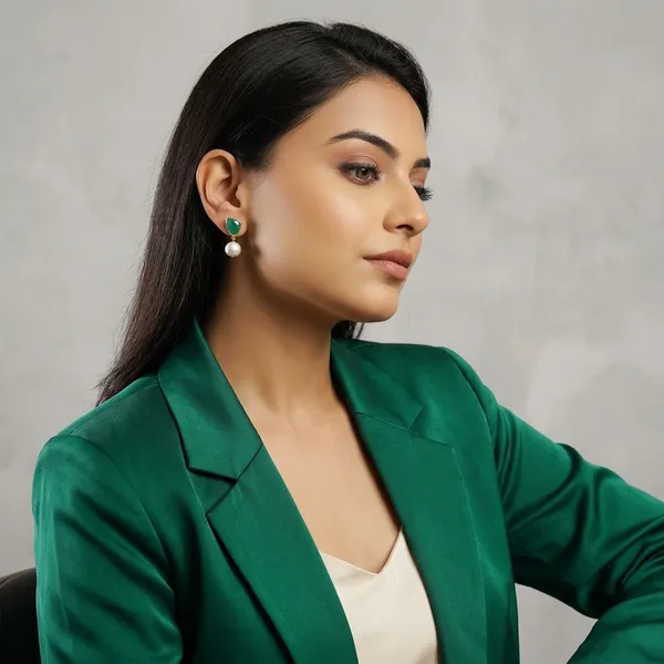 Pure_Silver_With_18K_Gold_Plating_With_Pearls_And_Green_Onyx_Earring