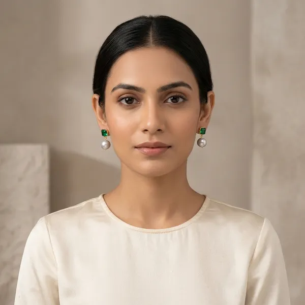 Pure_Silver_Cushion_Shape_Emerald_and_Pearl_Earring