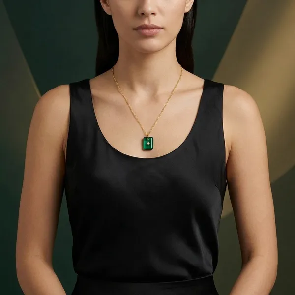Pure_925_Silver_With_18K_Gold_Plating_With_Emerald_Hydro_Quartz_Stone_With_Cz_Star_In_Center_Necklace_With_Chain