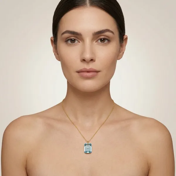 Pure_925_Silver_With_18K_Gold_Plating_With_Blue_Topaz_Hydro_Quartz_Stone_With_Cz_Star_In_Center_Necklace_With_Chain