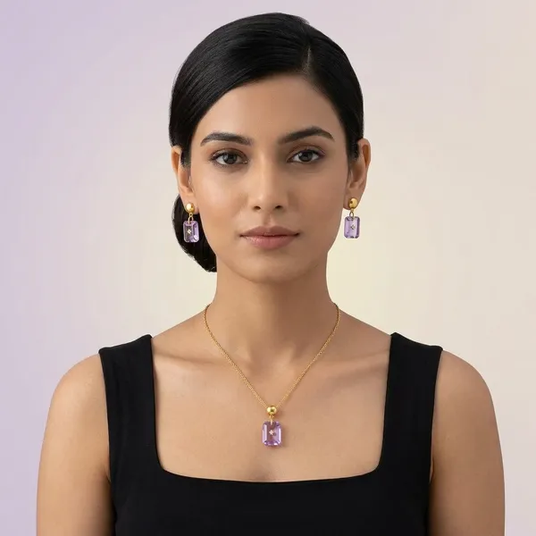 Pure_925_Silver_With_18K_Gold_Plating_With_Amythyst_Hydro_Quartz_Stone_With_Cz_Star_In_Center_Necklace_With_Chain