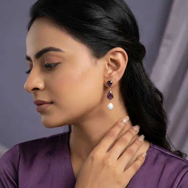 Pure_Silver_With_18K_Gold_Plating_With_Pearls_And_Amethyst_Earring