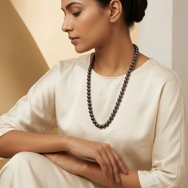 Pure_Silver_With_18K_Gold_Plating_And_Natural_Black_Color_Pearls_Necklace