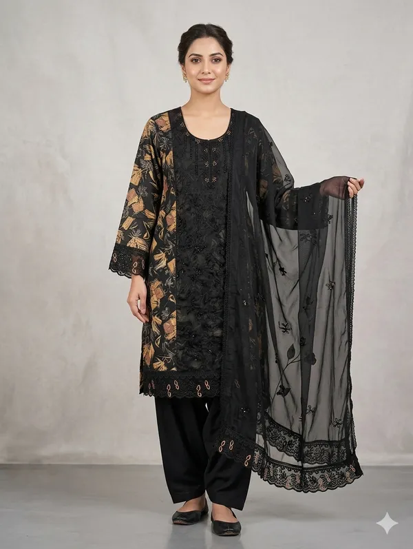Black_Cotton_Floral_Embroidered_Suit_Set_For_Women