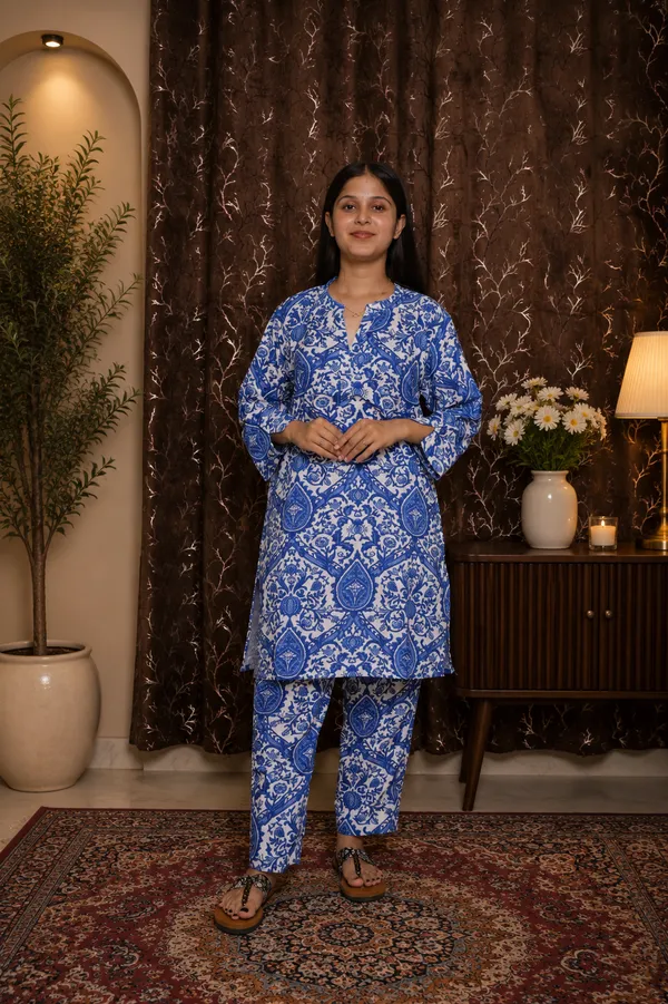 Aaraish_Women_Blue_Traditional_Print_Co-Ord_Set