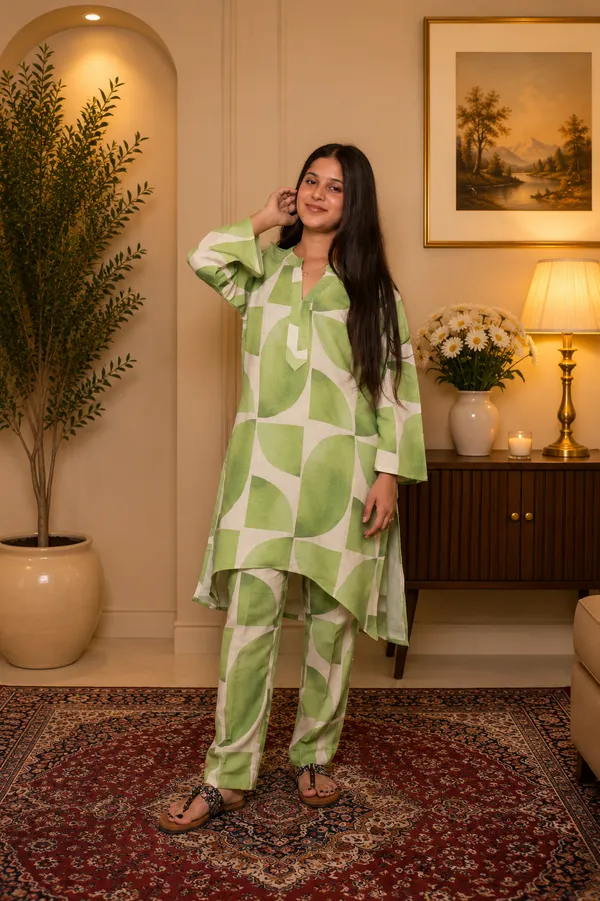 Aaraish_Women_Green_Abstract_Printed_Kurta_Co-Ord_Set