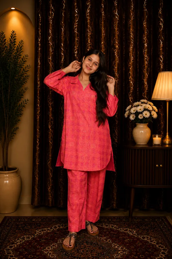 Aaraish_Women_Pink_Abstract_Printed_Kurta_Co-Ord_Set