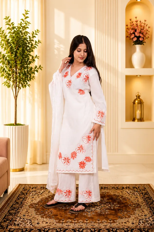 White_Cotton_Embroidered_Floral_Three_Piece_Suit_Set_For_Women
