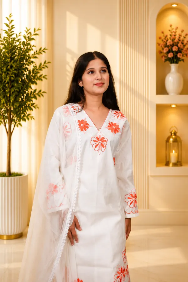 White_Cotton_Embroidered_Floral_Three_Piece_Suit_Set_For_Women