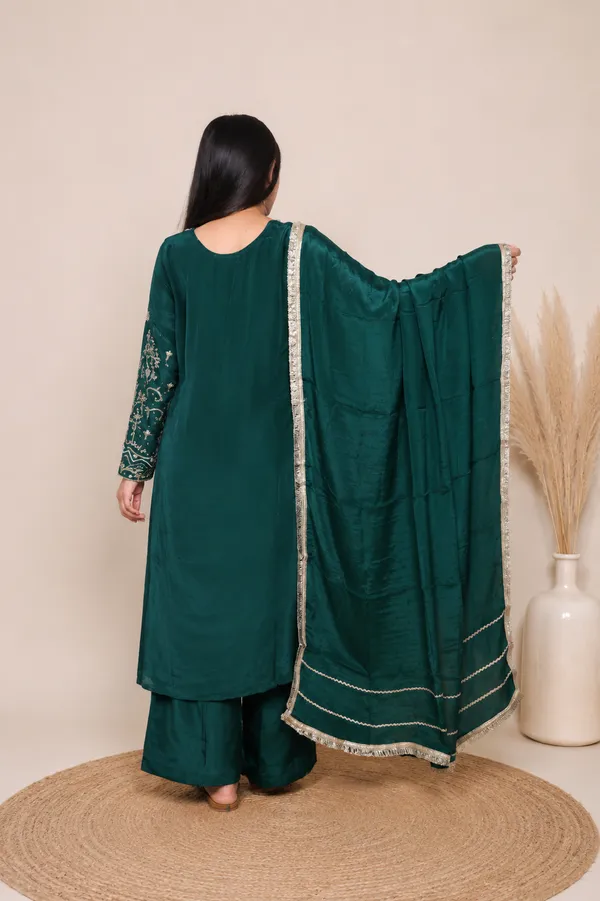 Bottle_Green_Organza_Embroidered_Palazzo_Suit_Set_For_Women