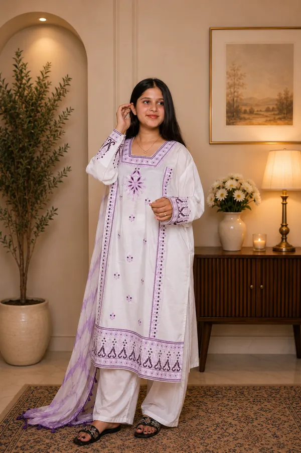 White_Purple_Jaam_Cotton_Embroidered_Unstitched_Suit_Set_For_Women