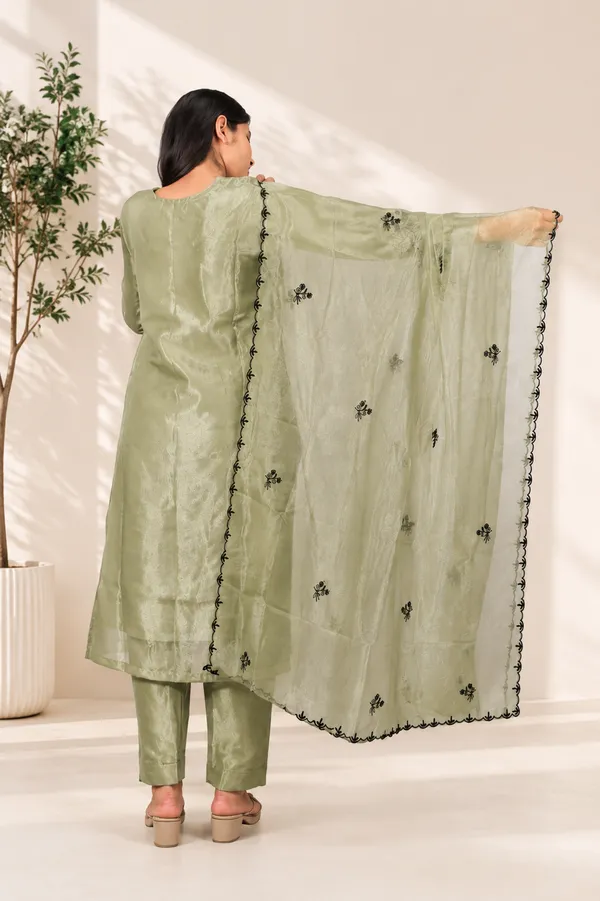 Olive_Green_Organza_Embroidered_Salwar_Suit_Set_For_Women