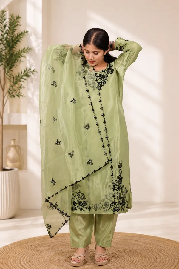 Olive_Green_Organza_Embroidered_Salwar_Suit_Set_For_Women
