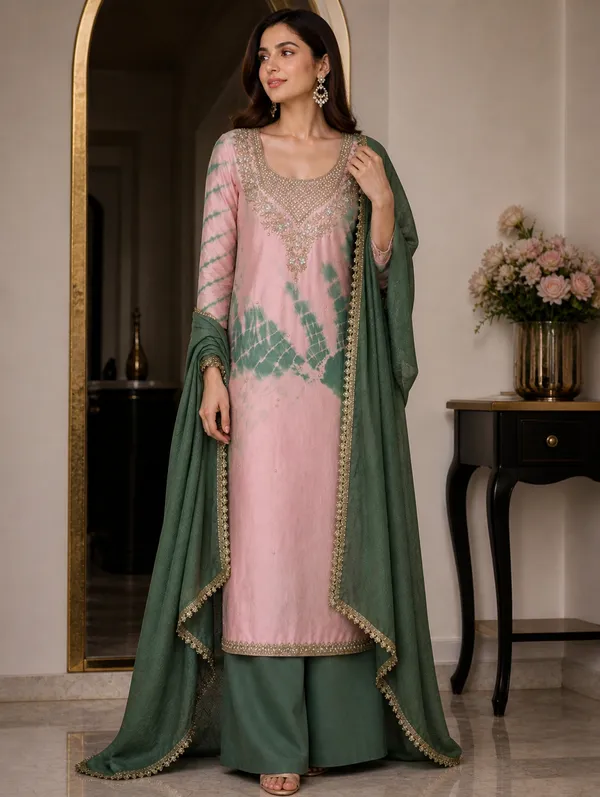 Pink_Green_Maslin_Cotton_Embroidered_Suit_Set_For_Women