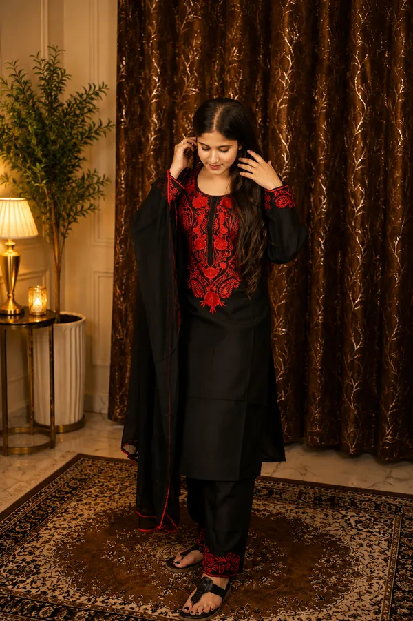 Women_Black_Red_Thread_Embroidered_Straight_Kurta_Set_with_Trousers