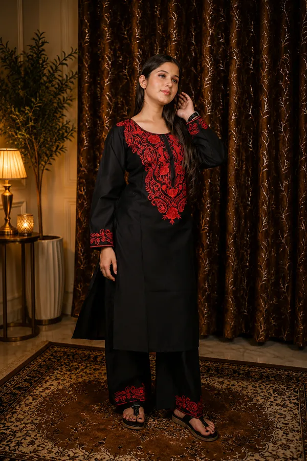 Women_Black_Red_Thread_Embroidered_Straight_Kurta_Set_with_Trousers
