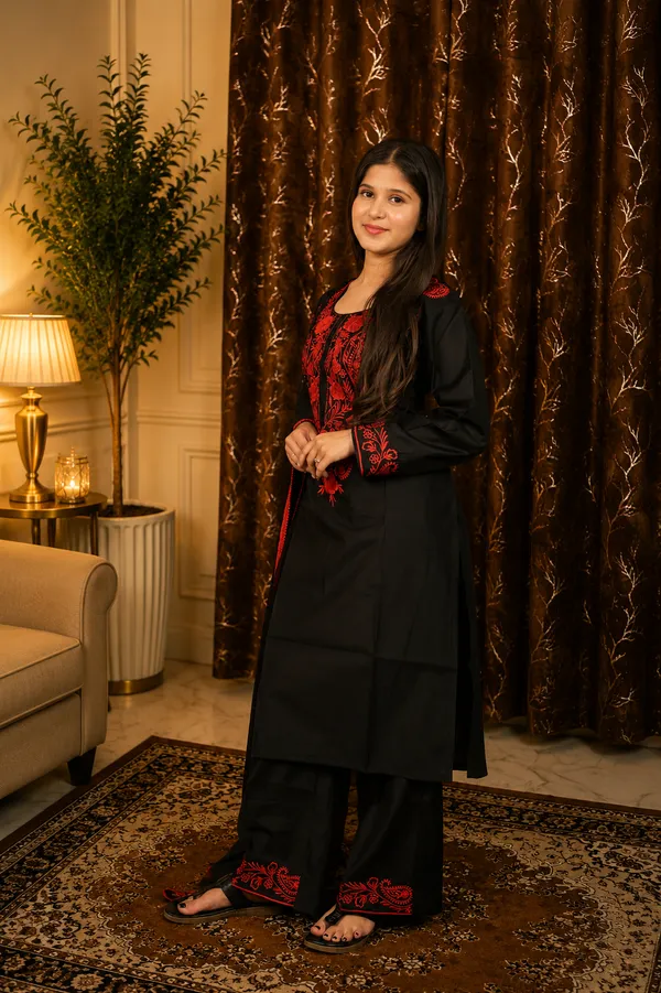 Women_Black_Red_Thread_Embroidered_Straight_Kurta_Set_with_Trousers