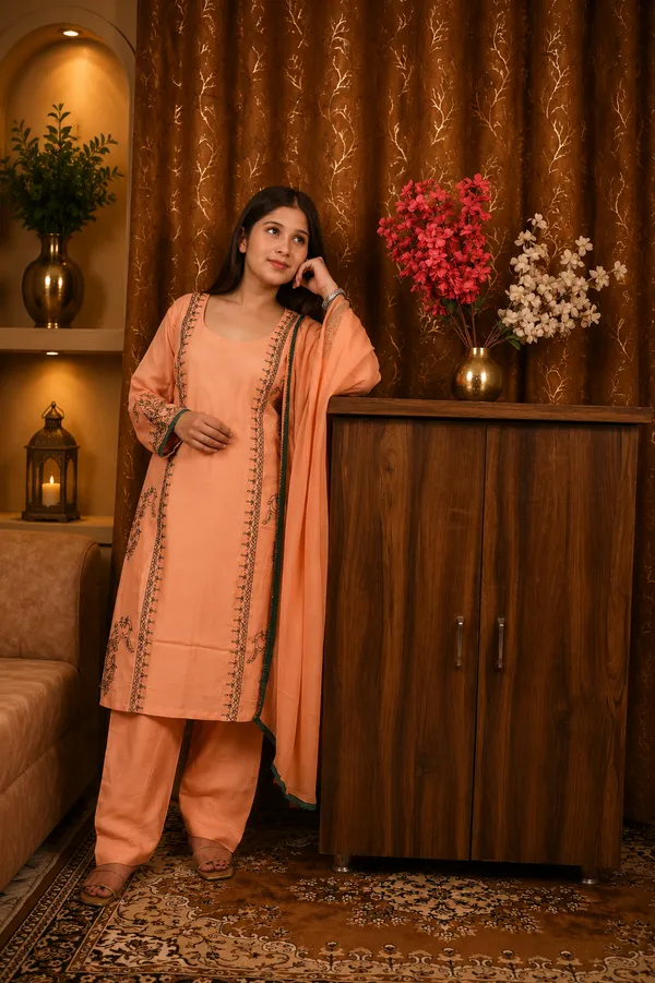 Women_Peach_Embroidered_Maslin_Cotton_Straight_Kurta_with_Trousers_&_Dupatta_Set