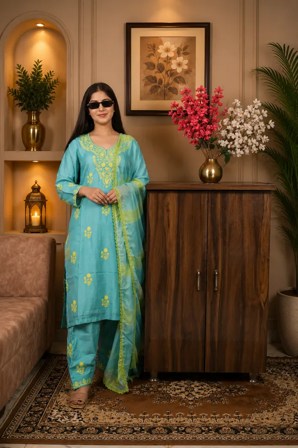 Women_Turquoise_Blue_Floral_Embroidered_Maslin_Cotton_Blend_Straight_Kurta_Set_with_Trousers_&_Dupatta