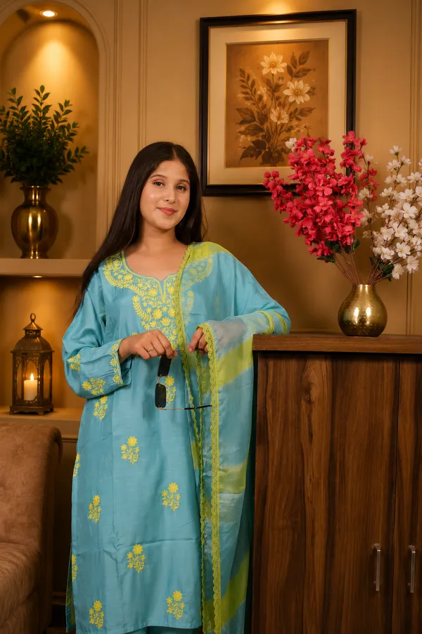 Women_Turquoise_Blue_Floral_Embroidered_Maslin_Cotton_Blend_Straight_Kurta_Set_with_Trousers_&_Dupatta