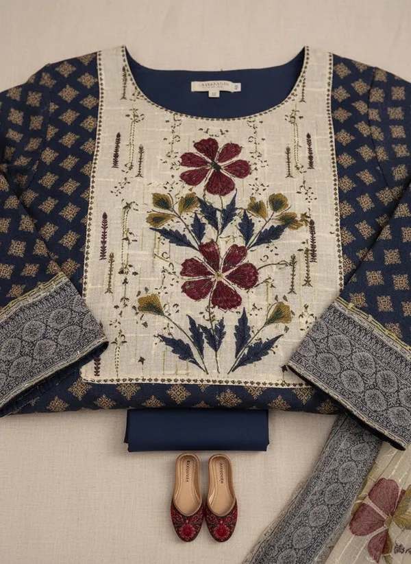 Navy_Blue_Cotton_Printed_Embroidered_Kurta_Set_For_Women