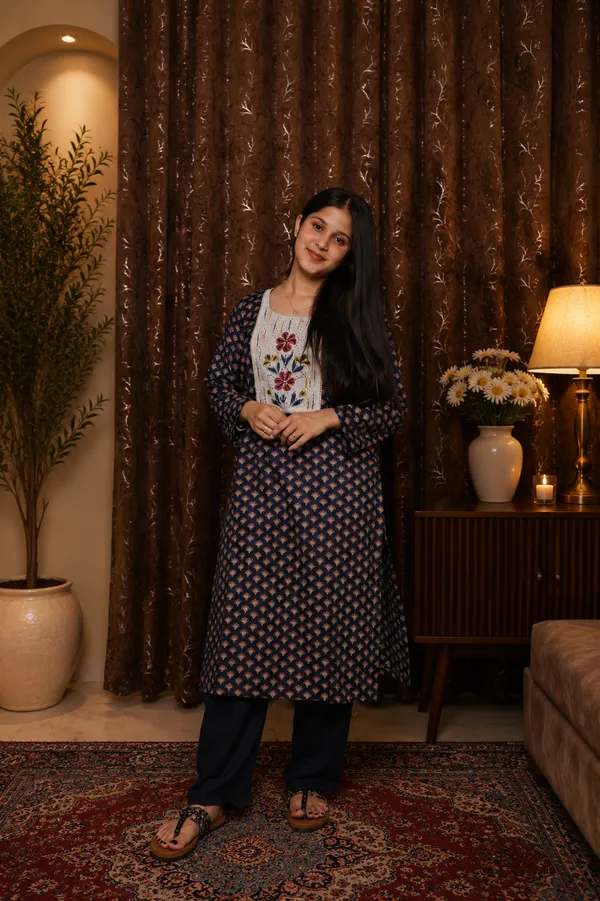 Navy_Blue_Cotton_Printed_Embroidered_Kurta_Set_For_Women