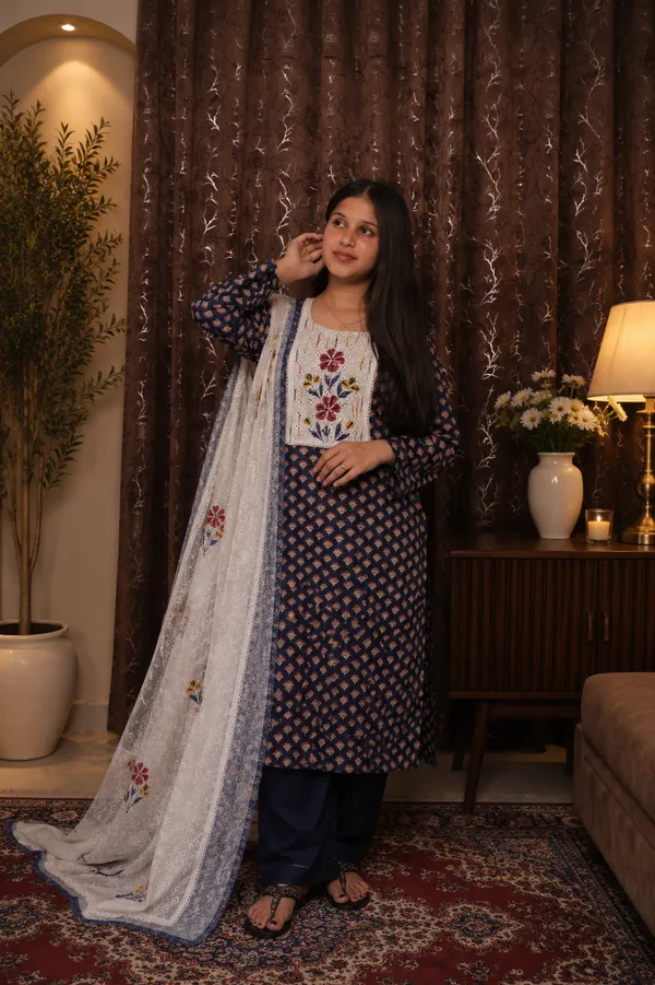 Navy_Blue_Cotton_Printed_Embroidered_Kurta_Set_For_Women