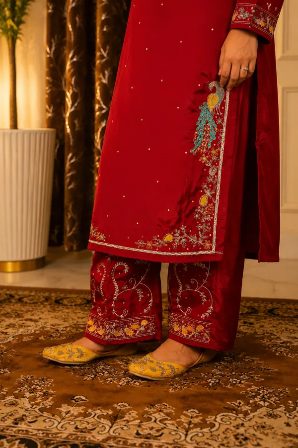 Burgundy_Crape_Embroidered_Straight_Suit_Set_For_Women