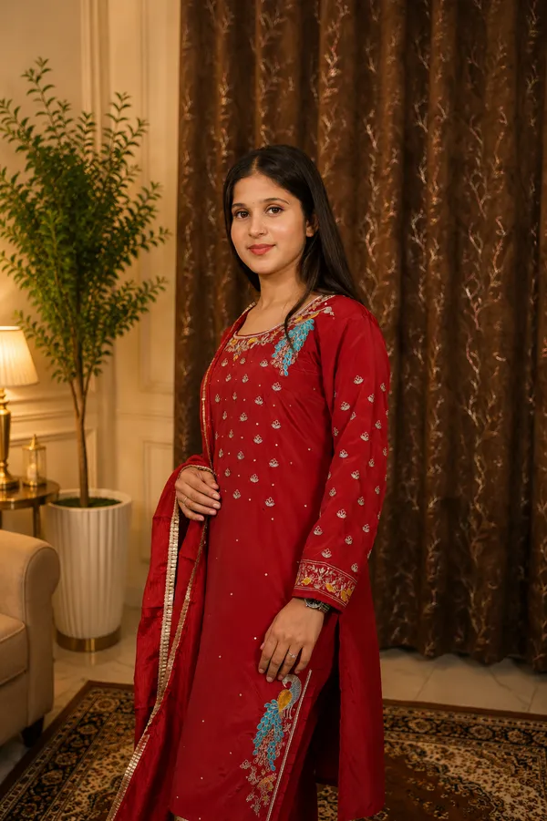 Burgundy_Crape_Embroidered_Straight_Suit_Set_For_Women