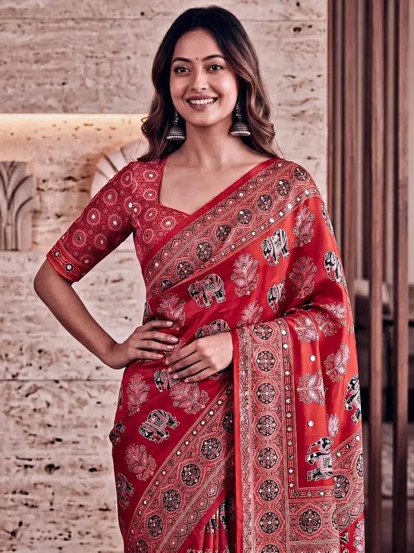 Ajrakh_mirror_work_Satin_Crepe_sarees