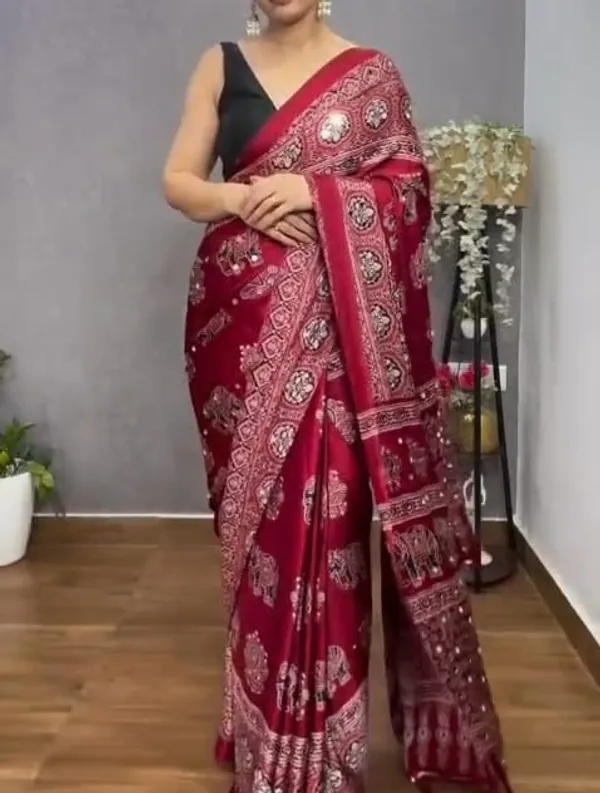 Ajrakh_mirror_work_Satin_Crepe_sarees