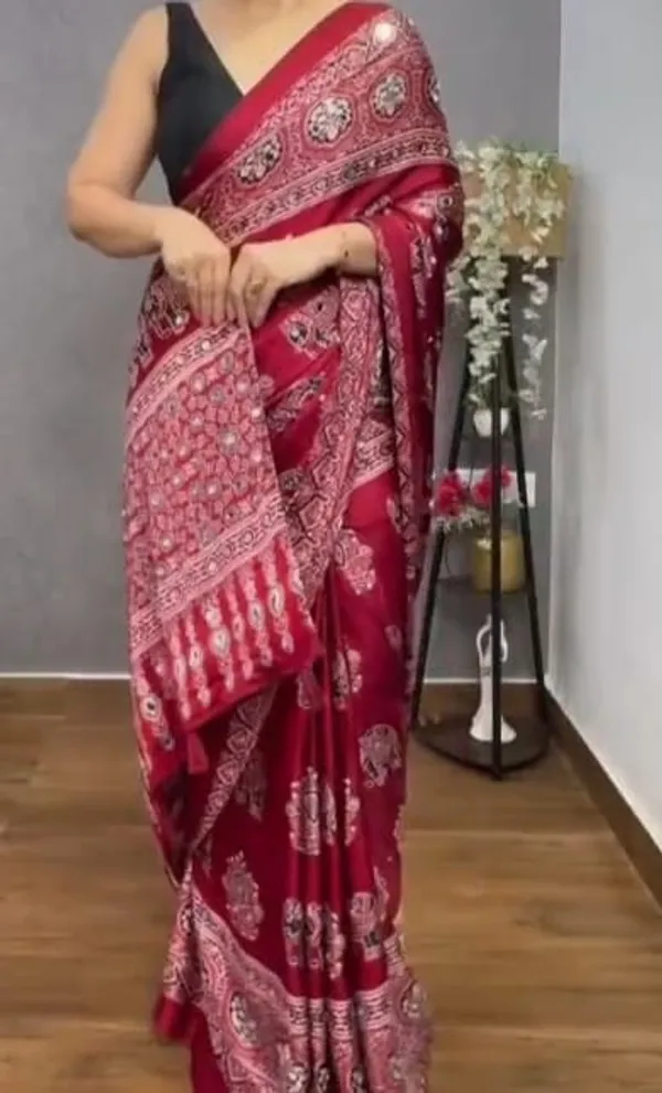 Ajrakh_mirror_work_Satin_Crepe_sarees